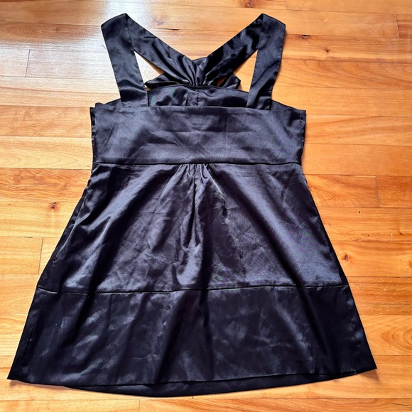 Black Halter Top With Bow and Silk-Like Material - Picture 2 of 5